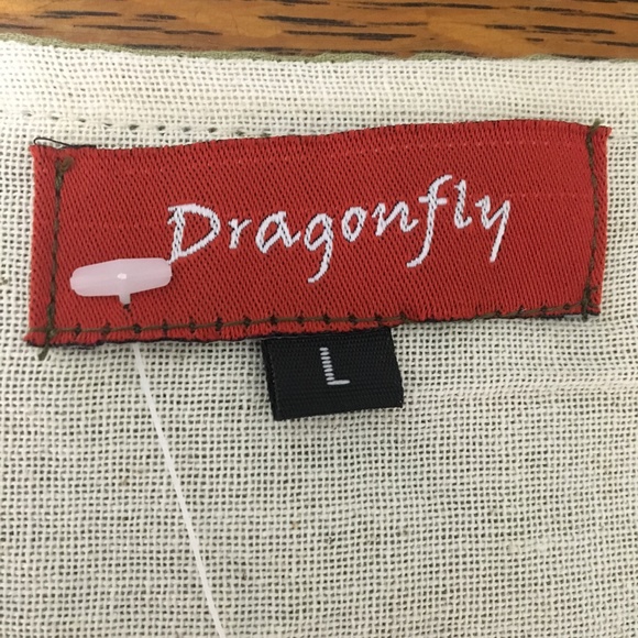 Dragonfly Short Sleeve Cotton Dress with Overlay in Green & Cream Size Large - Picture 8 of 12